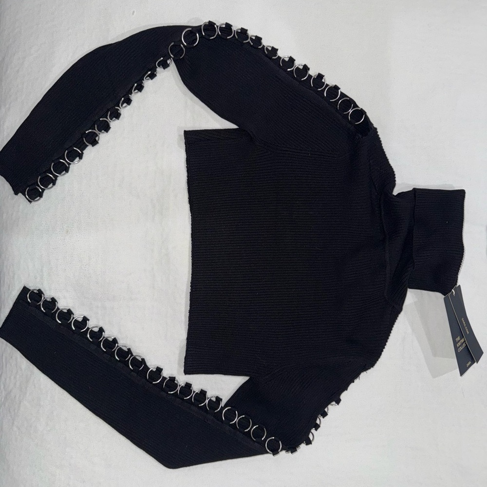 Zara Black Turtleneck Crop Sweater with Sleeve Ring Detail Size Smal